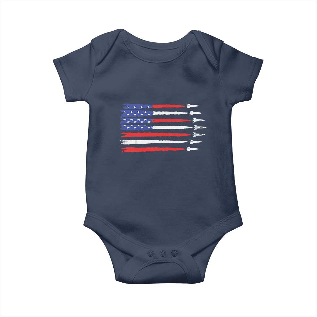 USA Flag Rocket Baby Onesie Patriotic Space Red White Blue 4th of July - Wonder Print Shop