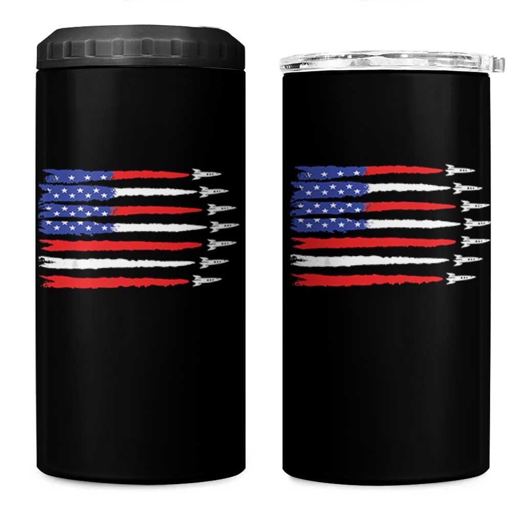 USA Flag Rocket 4 in 1 Can Cooler Tumbler Patriotic Space Red White Blue 4th of July - Wonder Print Shop