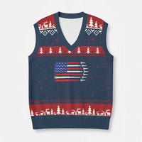 USA Flag Rocket V-Neck Knit Sweater Vest Patriotic Space Red White Blue 4th of July - Wonder Print Shop