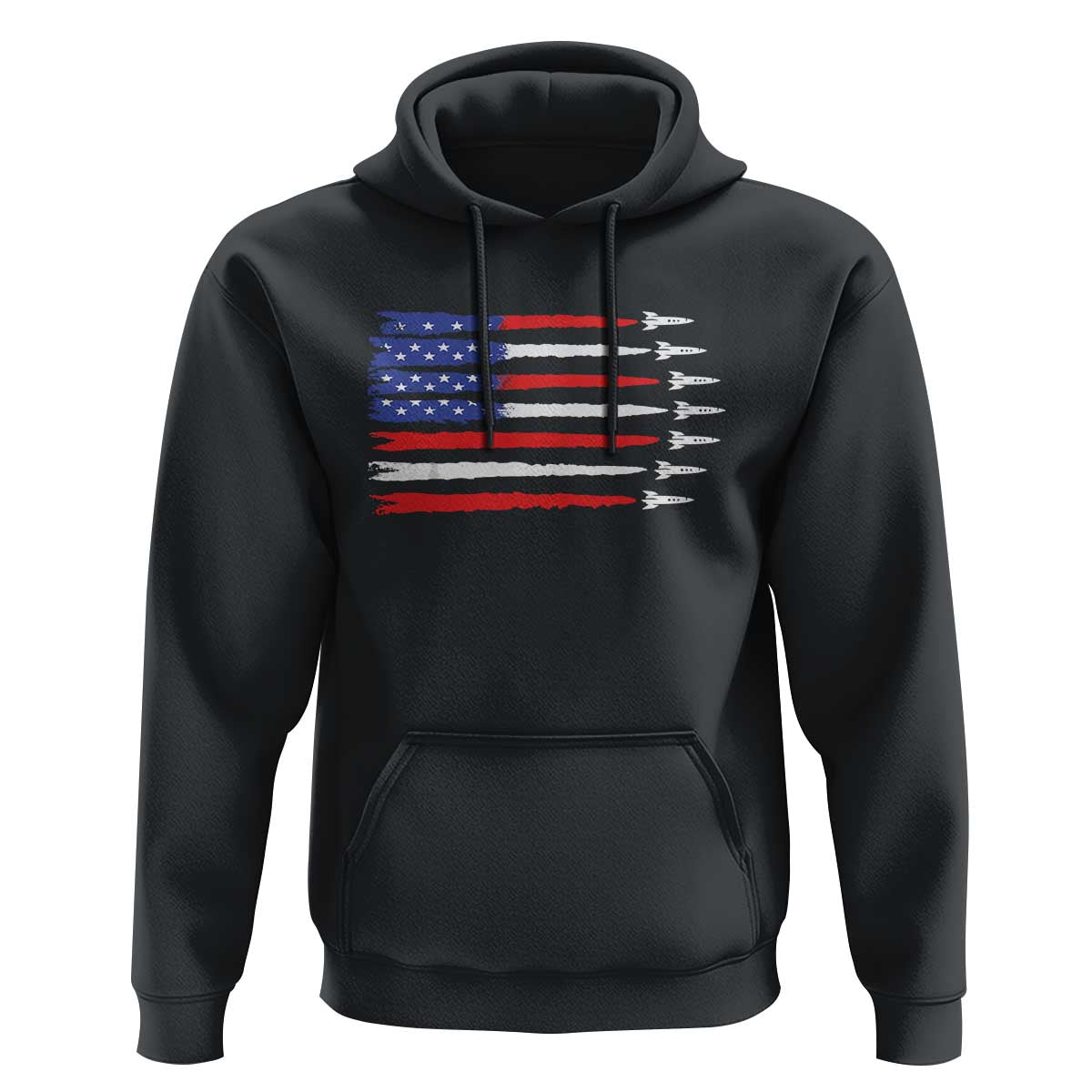USA Flag Rocket Hoodie Patriotic Space Red White Blue 4th of July - Wonder Print Shop
