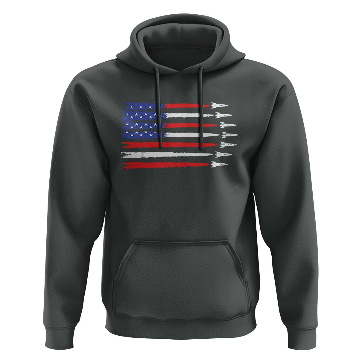 USA Flag Rocket Hoodie Patriotic Space Red White Blue 4th of July - Wonder Print Shop