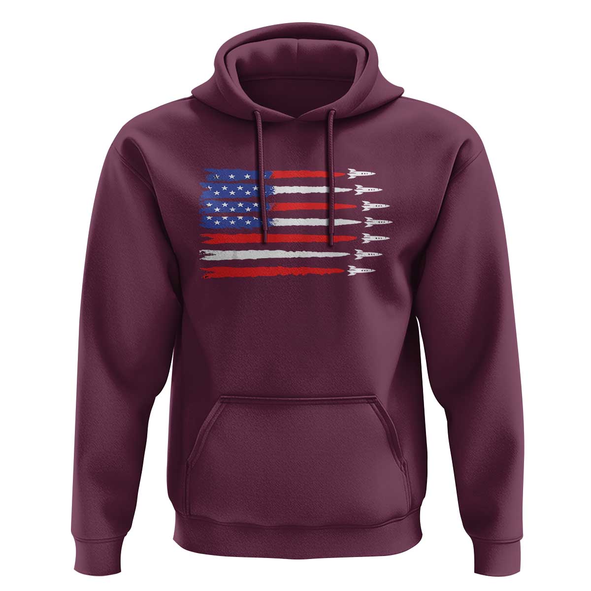 USA Flag Rocket Hoodie Patriotic Space Red White Blue 4th of July - Wonder Print Shop