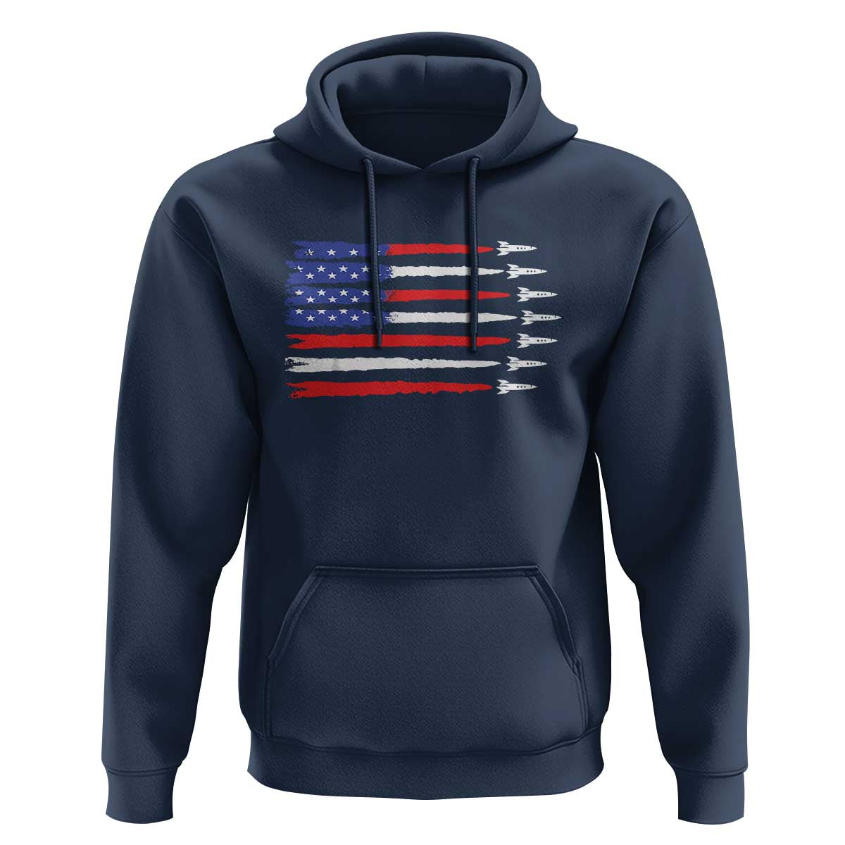 USA Flag Rocket Hoodie Patriotic Space Red White Blue 4th of July - Wonder Print Shop