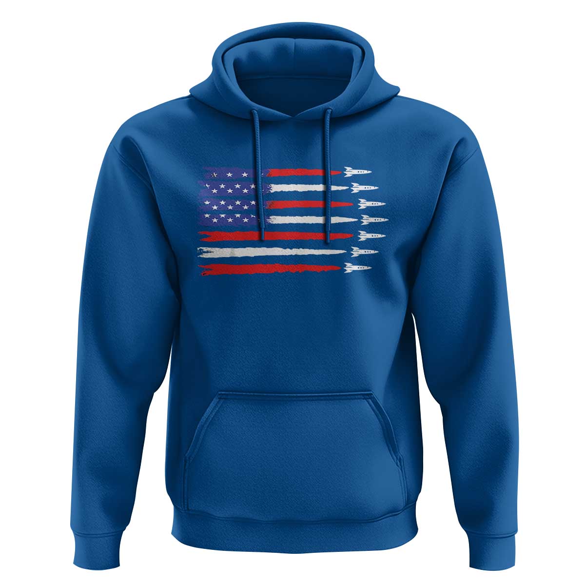 USA Flag Rocket Hoodie Patriotic Space Red White Blue 4th of July - Wonder Print Shop