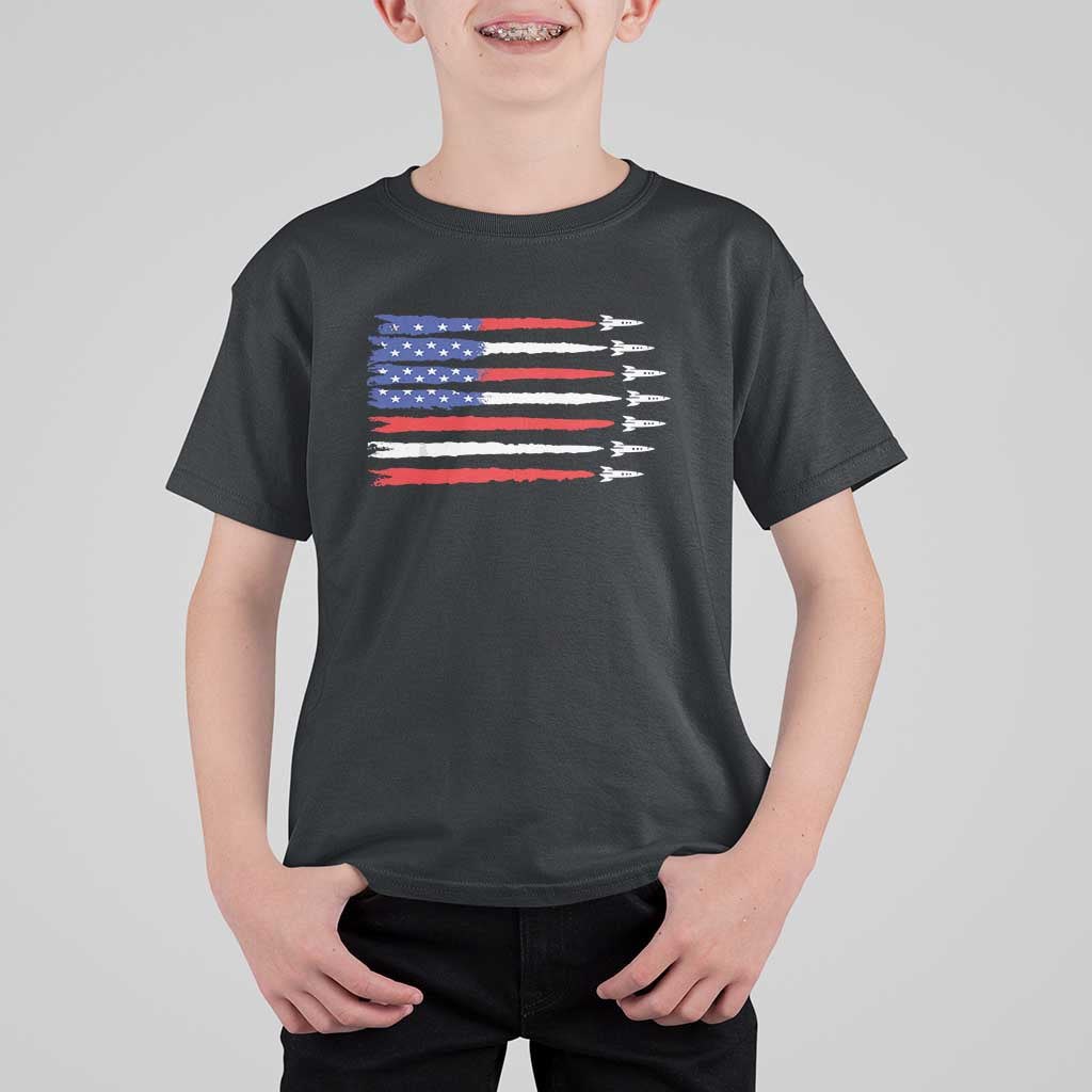 USA Flag Rocket T Shirt For Kid Patriotic Space Red White Blue 4th of July - Wonder Print Shop