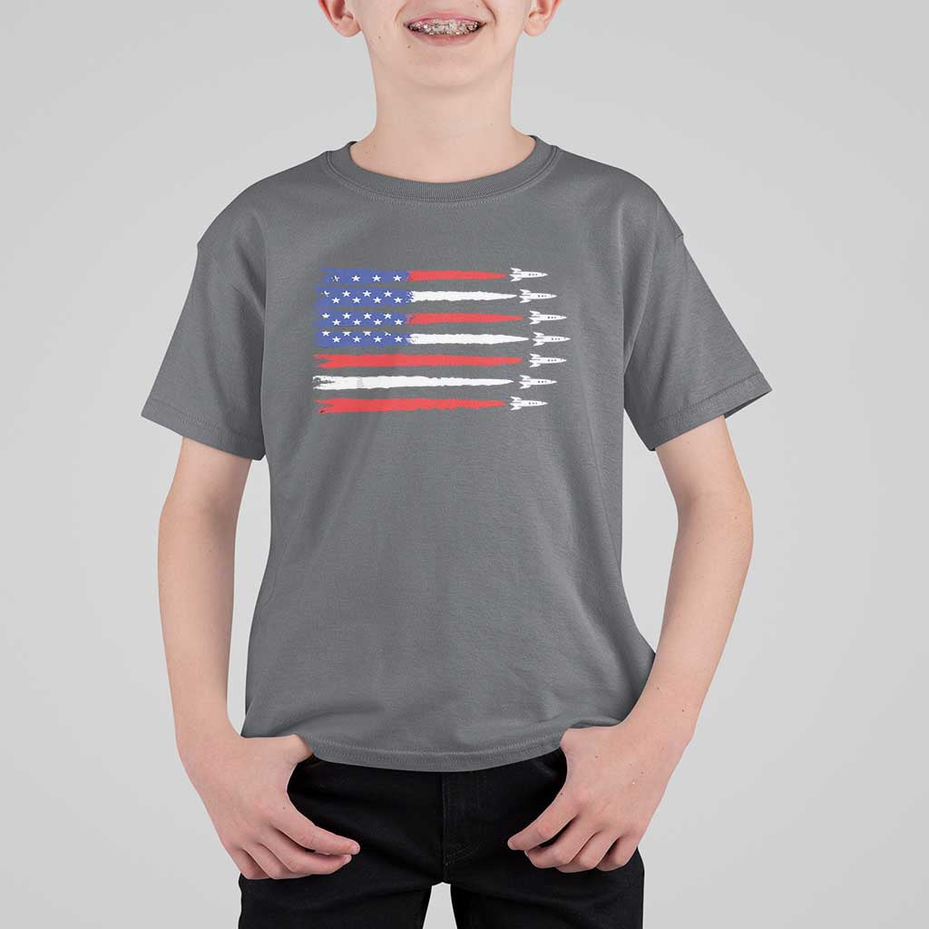 USA Flag Rocket T Shirt For Kid Patriotic Space Red White Blue 4th of July - Wonder Print Shop