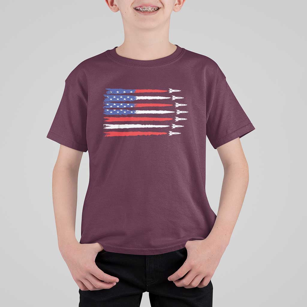 USA Flag Rocket T Shirt For Kid Patriotic Space Red White Blue 4th of July - Wonder Print Shop
