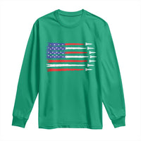 USA Flag Rocket Long Sleeve Shirt Patriotic Space Red White Blue 4th of July - Wonder Print Shop