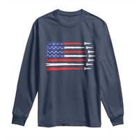 USA Flag Rocket Long Sleeve Shirt Patriotic Space Red White Blue 4th of July - Wonder Print Shop