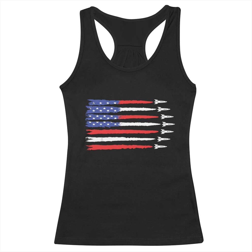 USA Flag Rocket Racerback Tank Top Patriotic Space Red White Blue 4th of July - Wonder Print Shop