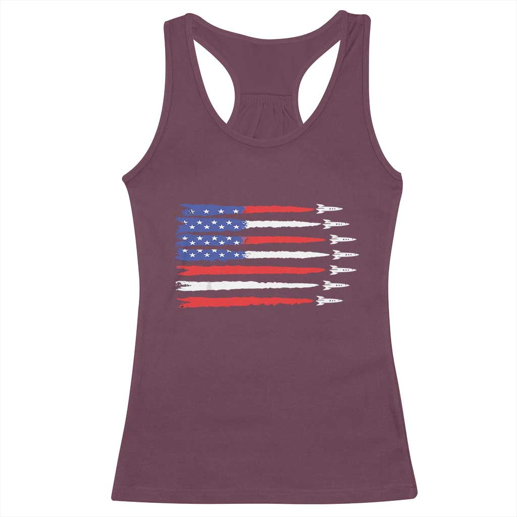 USA Flag Rocket Racerback Tank Top Patriotic Space Red White Blue 4th of July - Wonder Print Shop