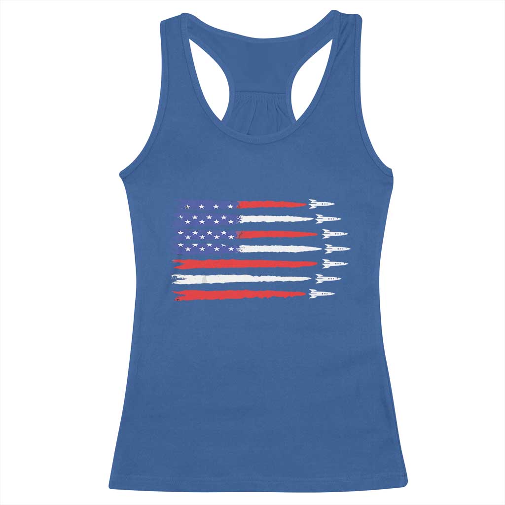 USA Flag Rocket Racerback Tank Top Patriotic Space Red White Blue 4th of July - Wonder Print Shop