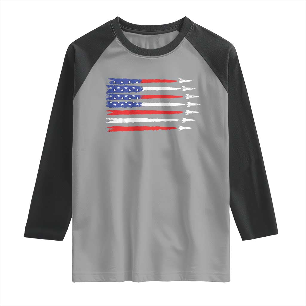 USA Flag Rocket Raglan Shirt Patriotic Space Red White Blue 4th of July - Wonder Print Shop