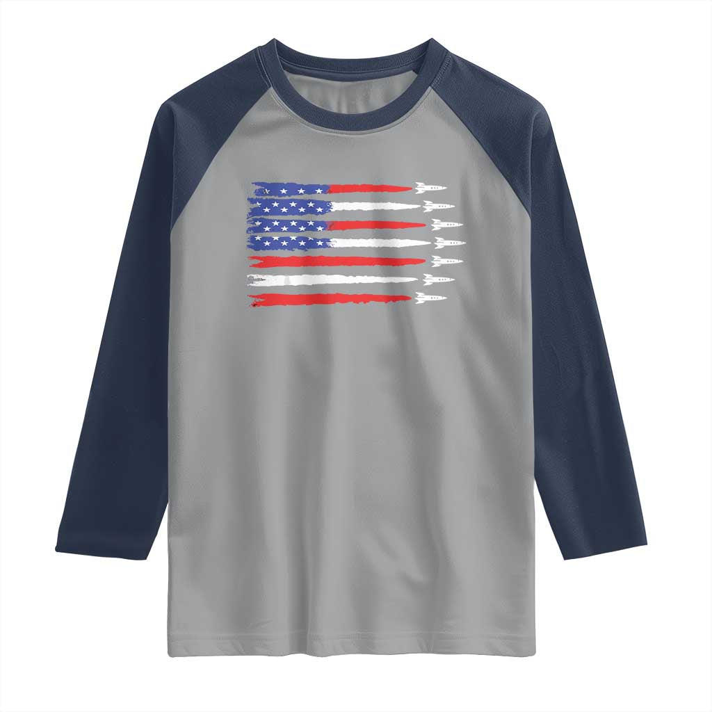 USA Flag Rocket Raglan Shirt Patriotic Space Red White Blue 4th of July - Wonder Print Shop