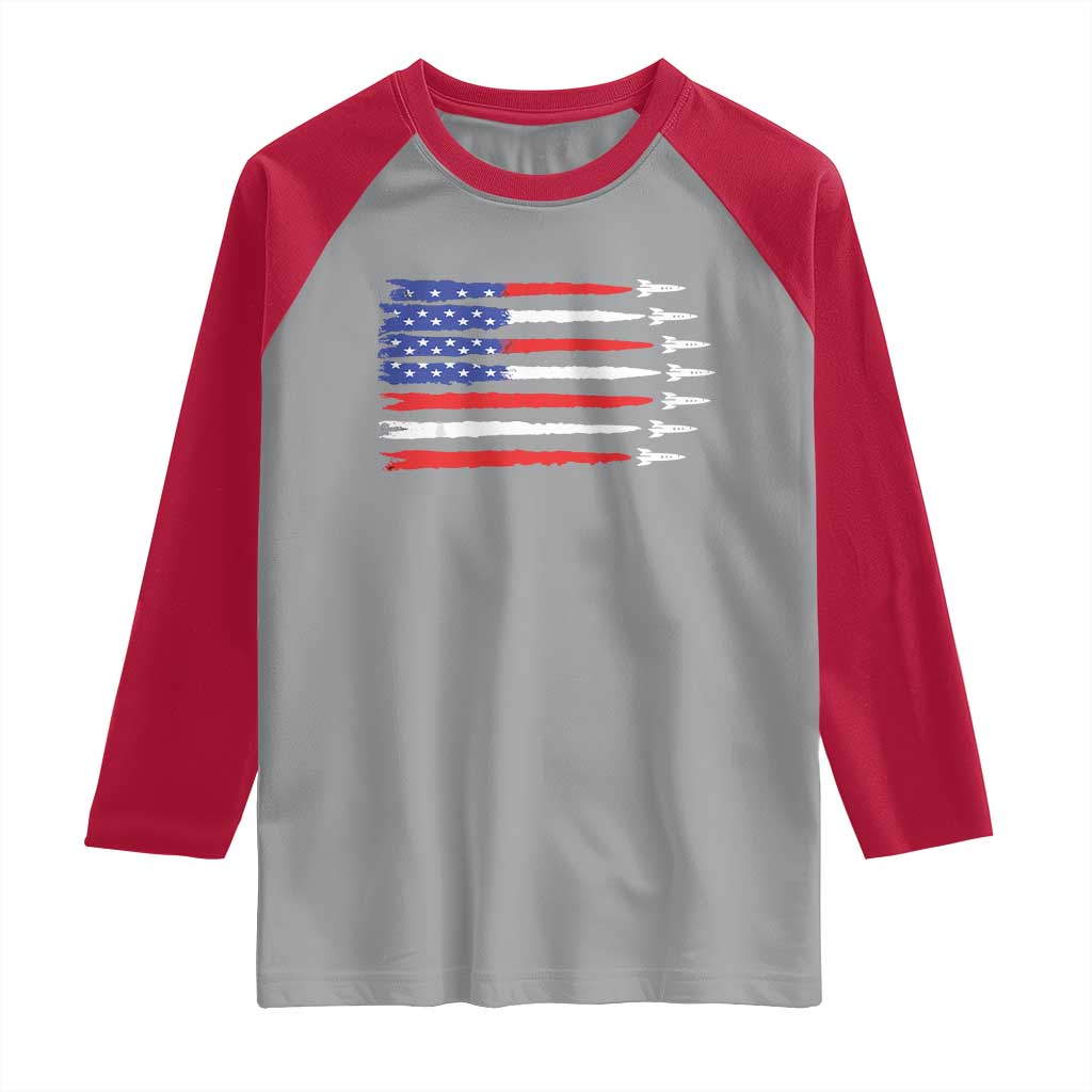 USA Flag Rocket Raglan Shirt Patriotic Space Red White Blue 4th of July - Wonder Print Shop