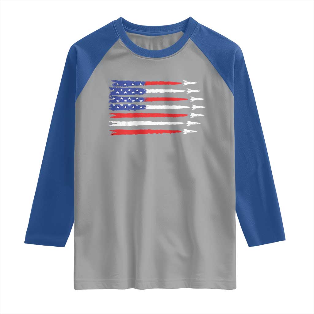 USA Flag Rocket Raglan Shirt Patriotic Space Red White Blue 4th of July - Wonder Print Shop