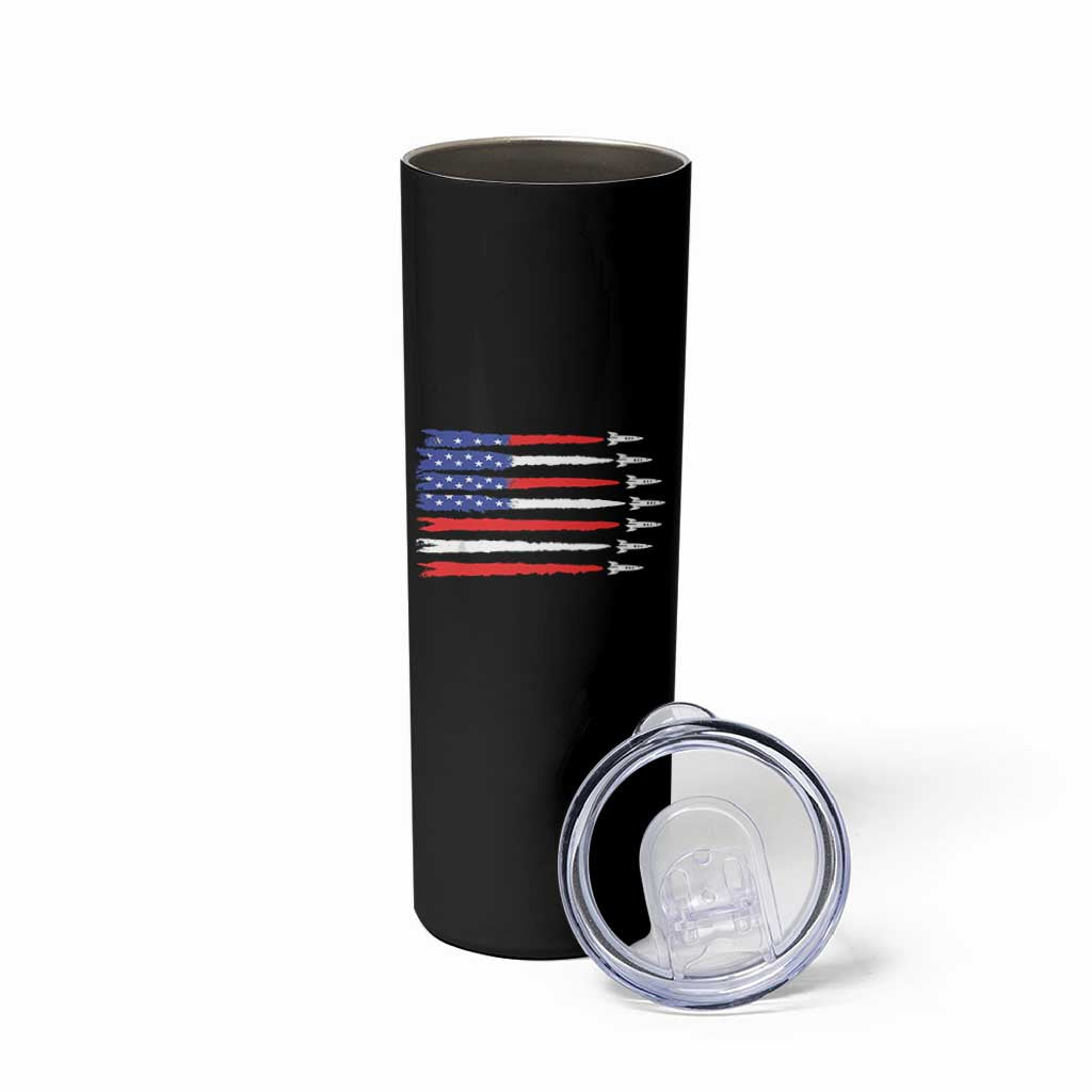 USA Flag Rocket Skinny Tumbler Patriotic Space Red White Blue 4th of July - Wonder Print Shop
