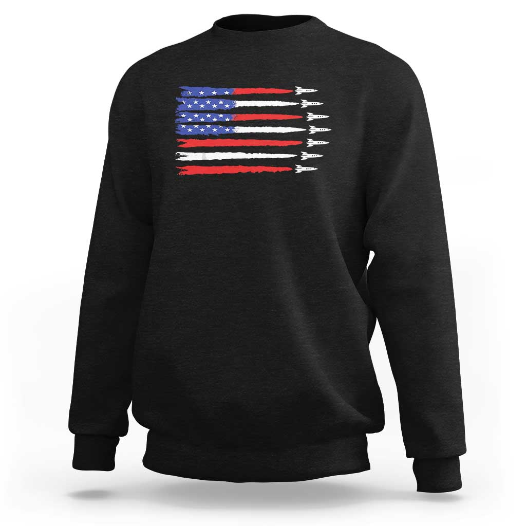 USA Flag Rocket Sweatshirt Patriotic Space Red White Blue 4th of July - Wonder Print Shop