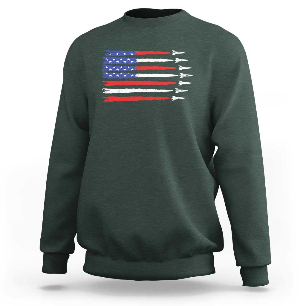 USA Flag Rocket Sweatshirt Patriotic Space Red White Blue 4th of July - Wonder Print Shop