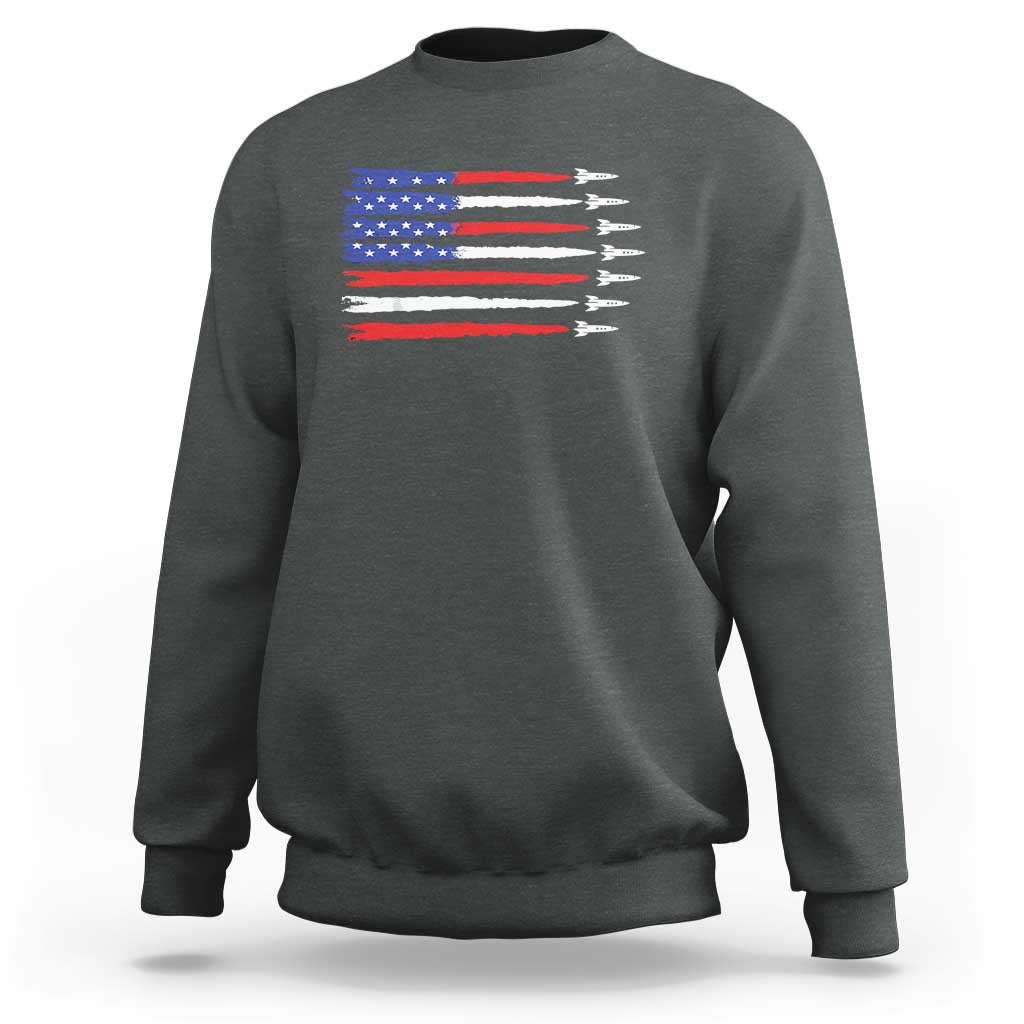 USA Flag Rocket Sweatshirt Patriotic Space Red White Blue 4th of July - Wonder Print Shop