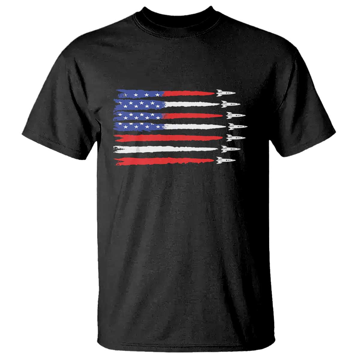 USA Flag Rocket T Shirt Patriotic Space Red White Blue 4th of July - Wonder Print Shop