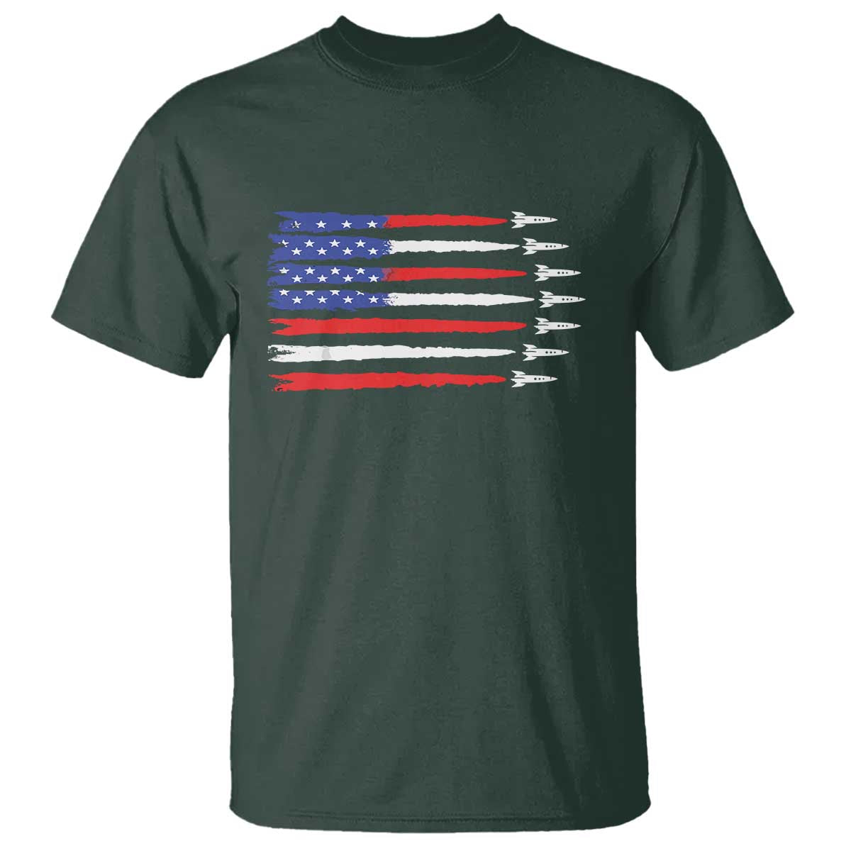 USA Flag Rocket T Shirt Patriotic Space Red White Blue 4th of July - Wonder Print Shop