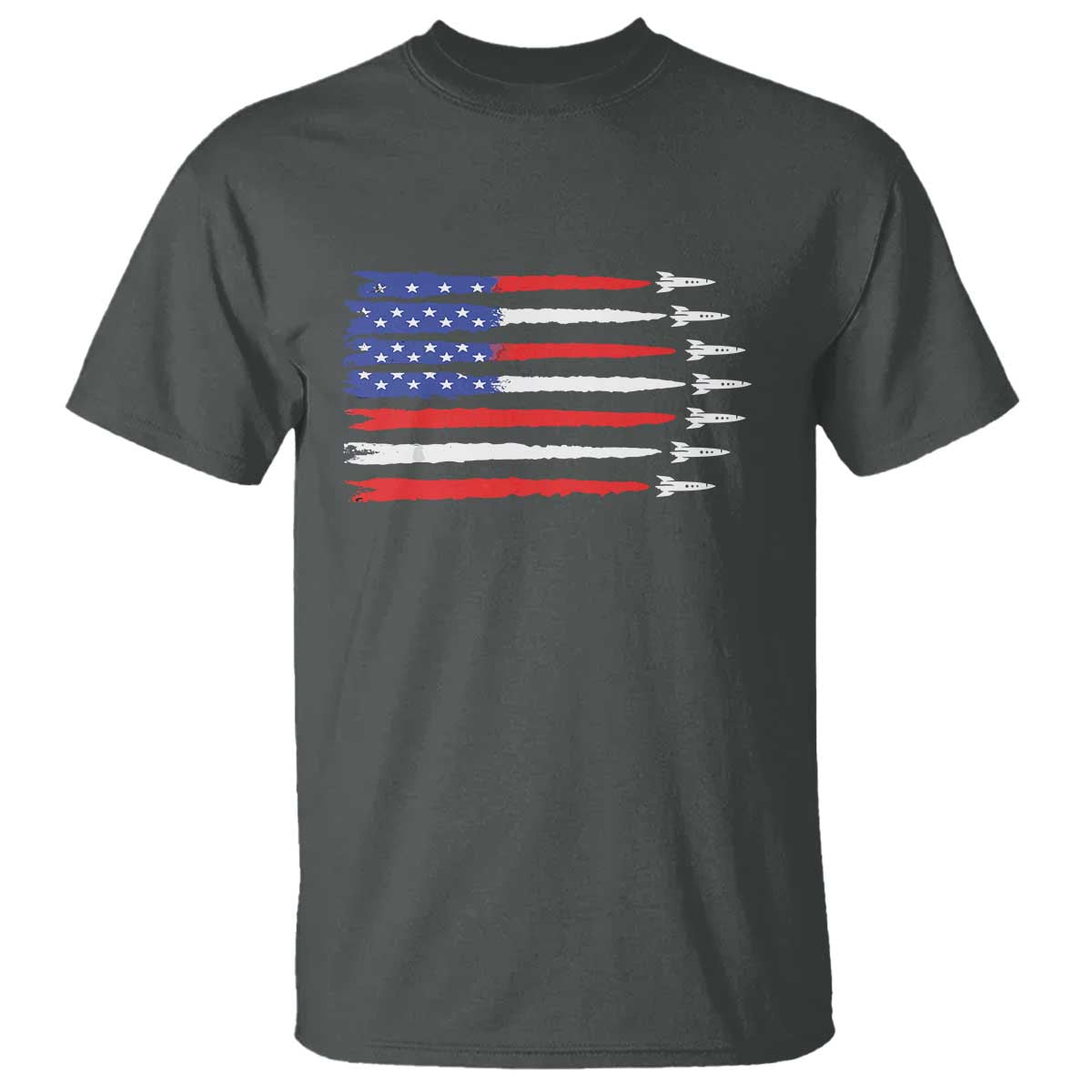 USA Flag Rocket T Shirt Patriotic Space Red White Blue 4th of July - Wonder Print Shop