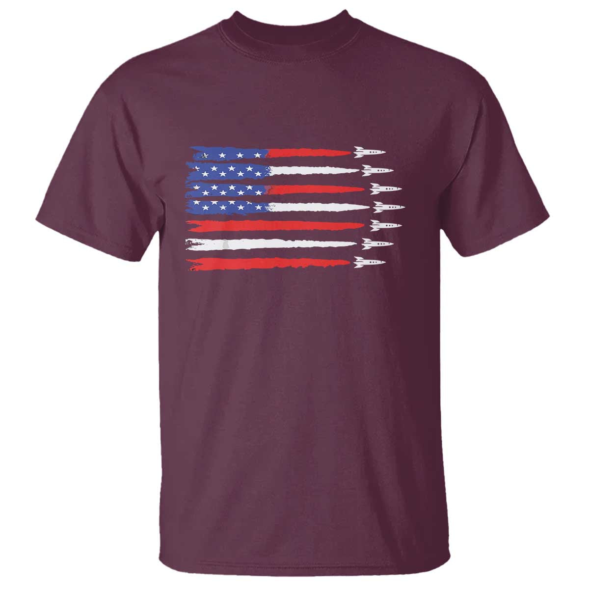USA Flag Rocket T Shirt Patriotic Space Red White Blue 4th of July - Wonder Print Shop
