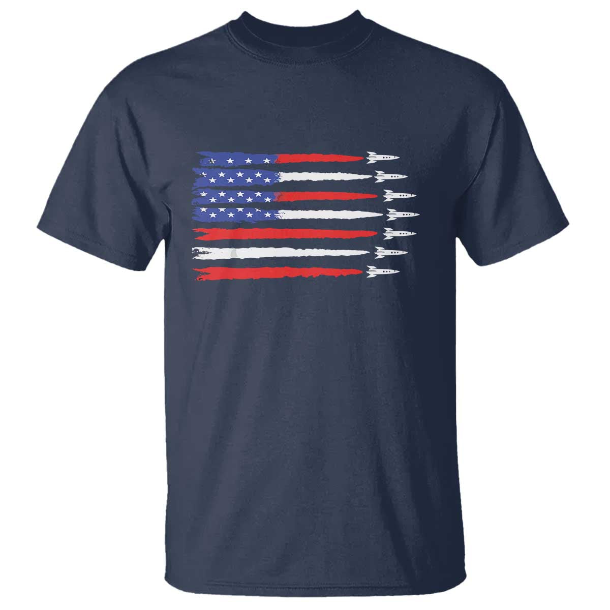 USA Flag Rocket T Shirt Patriotic Space Red White Blue 4th of July - Wonder Print Shop