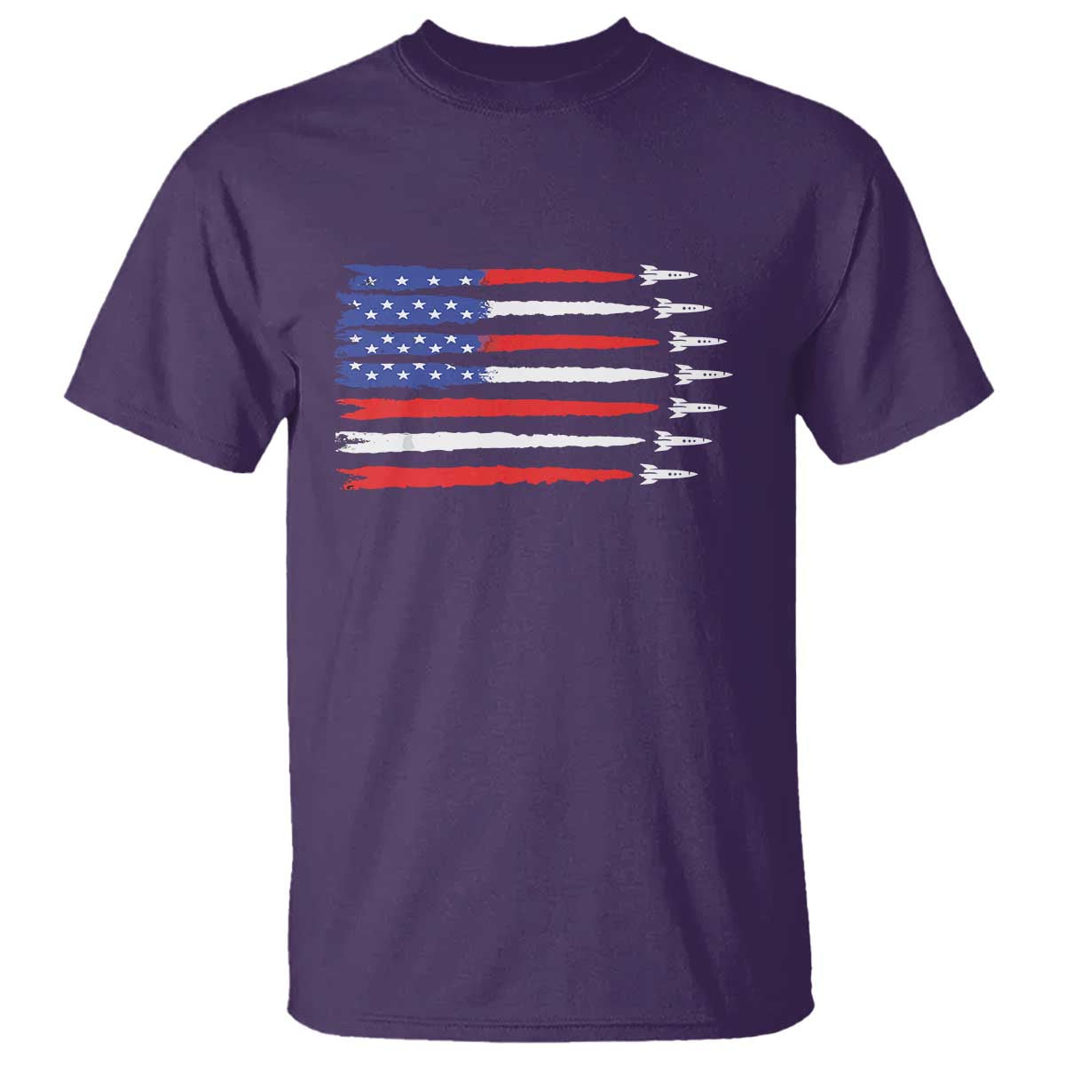 USA Flag Rocket T Shirt Patriotic Space Red White Blue 4th of July - Wonder Print Shop