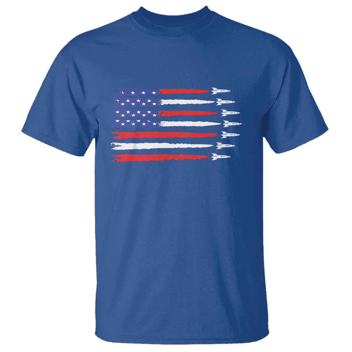 USA Flag Rocket T Shirt Patriotic Space Red White Blue 4th of July - Wonder Print Shop