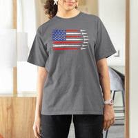 USA Flag Rocket T Shirt For Women Patriotic Space Red White Blue 4th of July - Wonder Print Shop