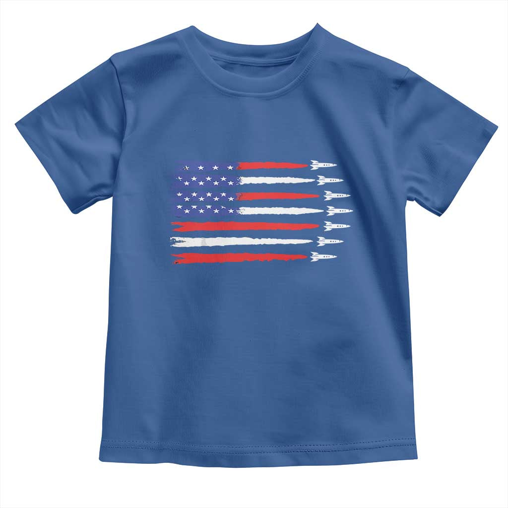 USA Flag Rocket Toddler T Shirt Patriotic Space Red White Blue 4th of July - Wonder Print Shop