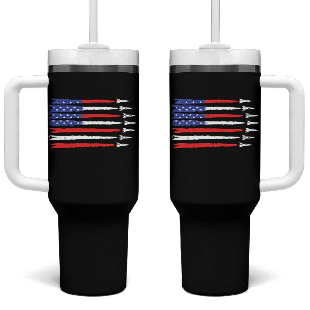 USA Flag Rocket Tumbler With Handle Patriotic Space Red White Blue 4th of July - Wonder Print Shop