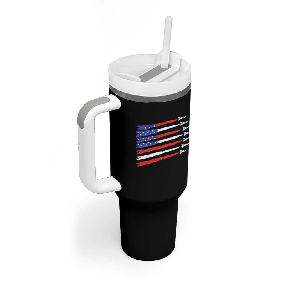 USA Flag Rocket Tumbler With Handle Patriotic Space Red White Blue 4th of July - Wonder Print Shop