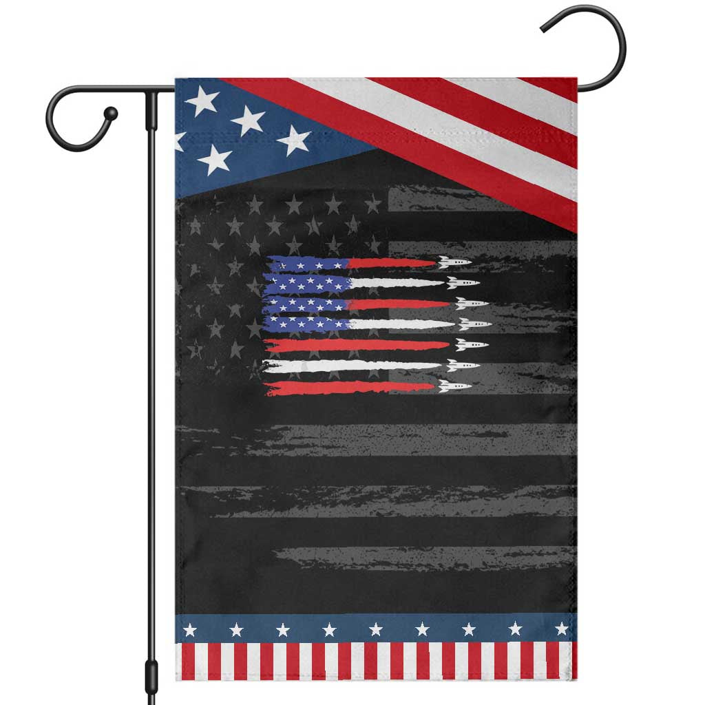 USA Flag Rocket Garden Flag Patriotic Space Red White Blue 4th of July