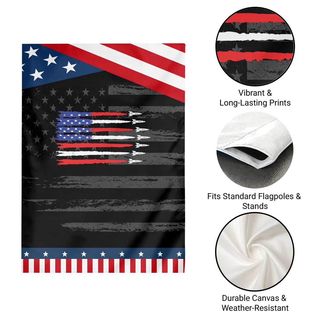 USA Flag Rocket Garden Flag Patriotic Space Red White Blue 4th of July