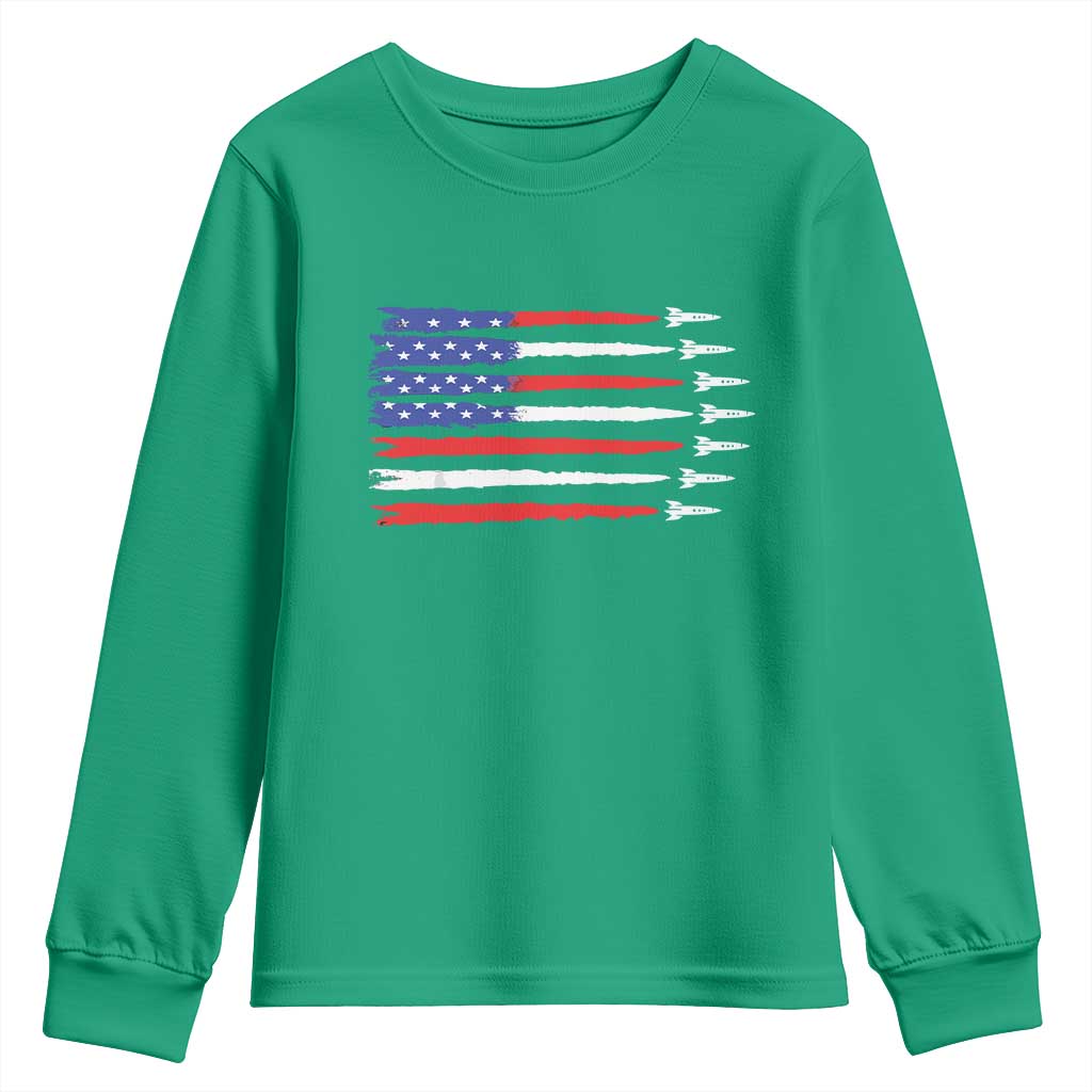 USA Flag Rocket Youth Sweatshirt Patriotic Space Red White Blue 4th of July - Wonder Print Shop