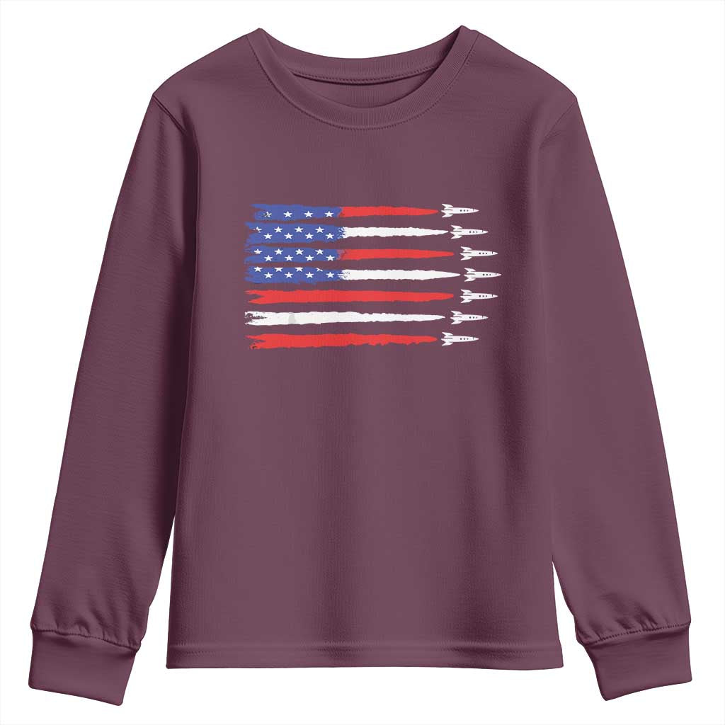 USA Flag Rocket Youth Sweatshirt Patriotic Space Red White Blue 4th of July - Wonder Print Shop