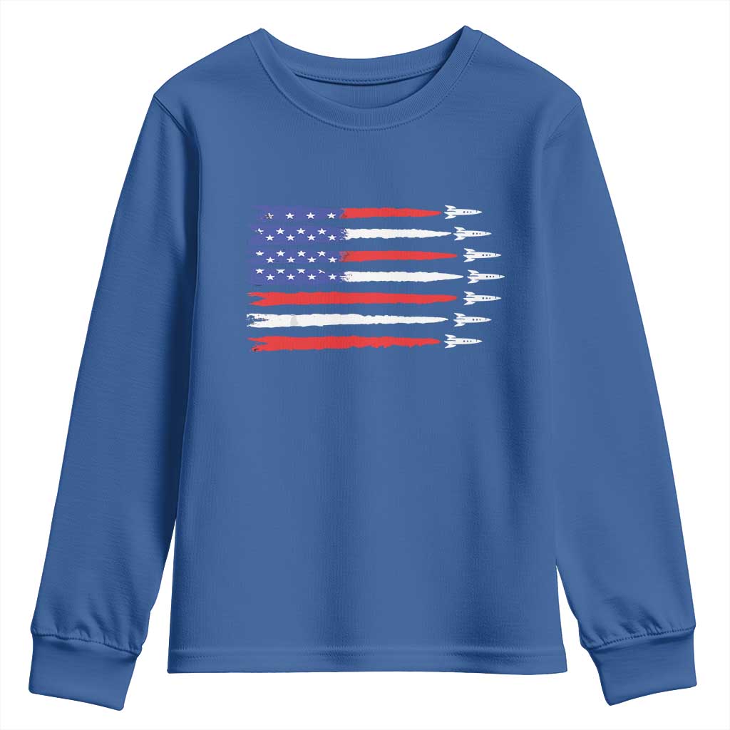 USA Flag Rocket Youth Sweatshirt Patriotic Space Red White Blue 4th of July - Wonder Print Shop