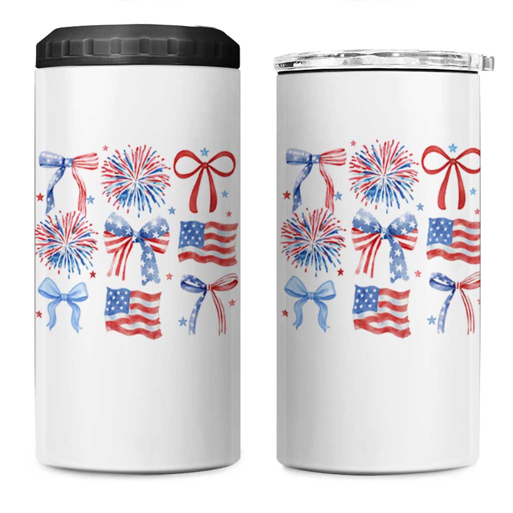 Coquette 4th Of July 4 in 1 Can Cooler Tumbler Patriotic Bow American Flag - Wonder Print Shop