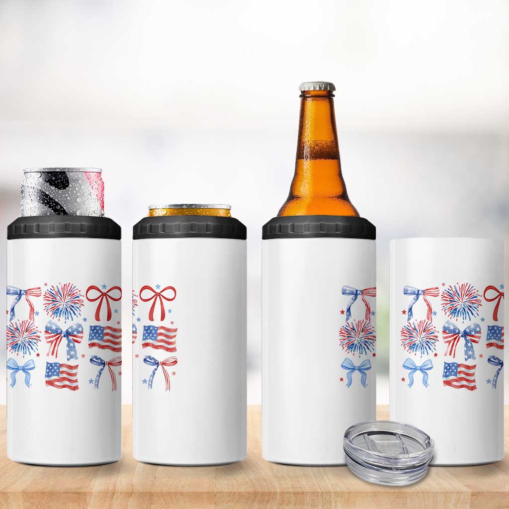 Coquette 4th Of July 4 in 1 Can Cooler Tumbler Patriotic Bow American Flag - Wonder Print Shop
