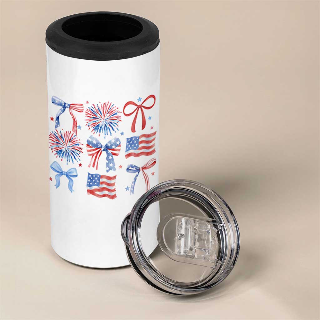 Coquette 4th Of July 4 in 1 Can Cooler Tumbler Patriotic Bow American Flag - Wonder Print Shop