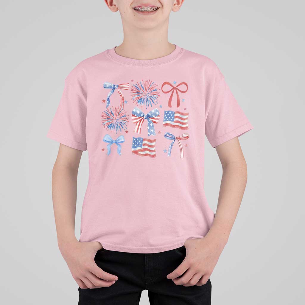 Coquette 4th Of July T Shirt For Kid Patriotic Bow American Flag - Wonder Print Shop