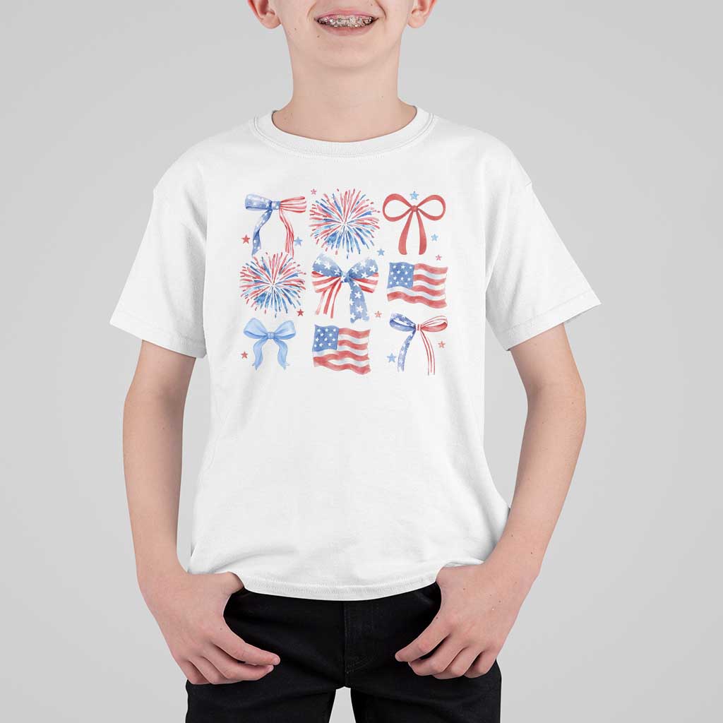 Coquette 4th Of July T Shirt For Kid Patriotic Bow American Flag - Wonder Print Shop
