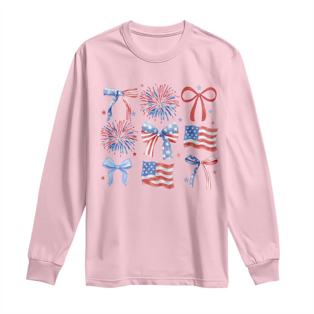 Coquette 4th Of July Long Sleeve Shirt Patriotic Bow American Flag - Wonder Print Shop