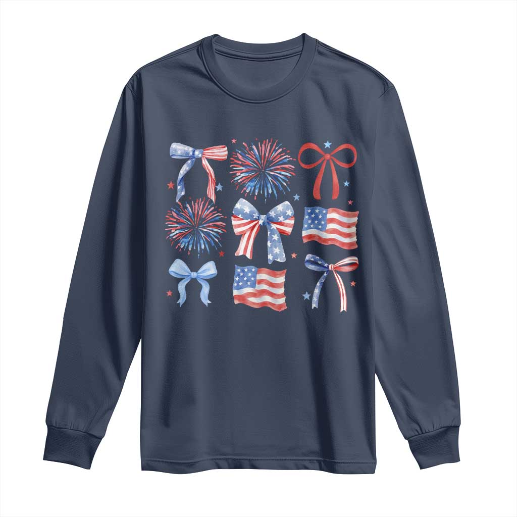 Coquette 4th Of July Long Sleeve Shirt Patriotic Bow American Flag - Wonder Print Shop