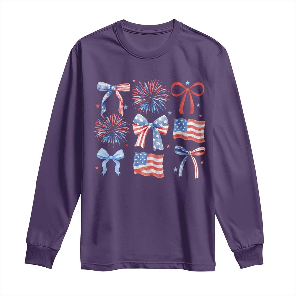 Coquette 4th Of July Long Sleeve Shirt Patriotic Bow American Flag - Wonder Print Shop
