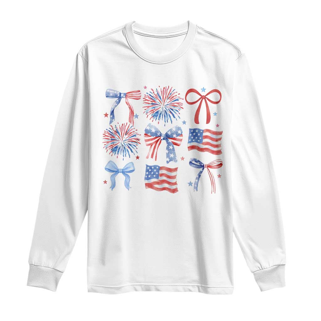 Coquette 4th Of July Long Sleeve Shirt Patriotic Bow American Flag - Wonder Print Shop