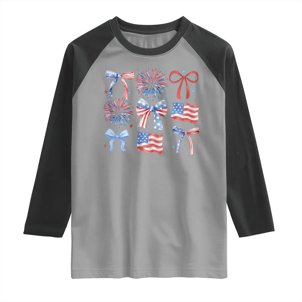 Coquette 4th Of July Raglan Shirt Patriotic Bow American Flag - Wonder Print Shop